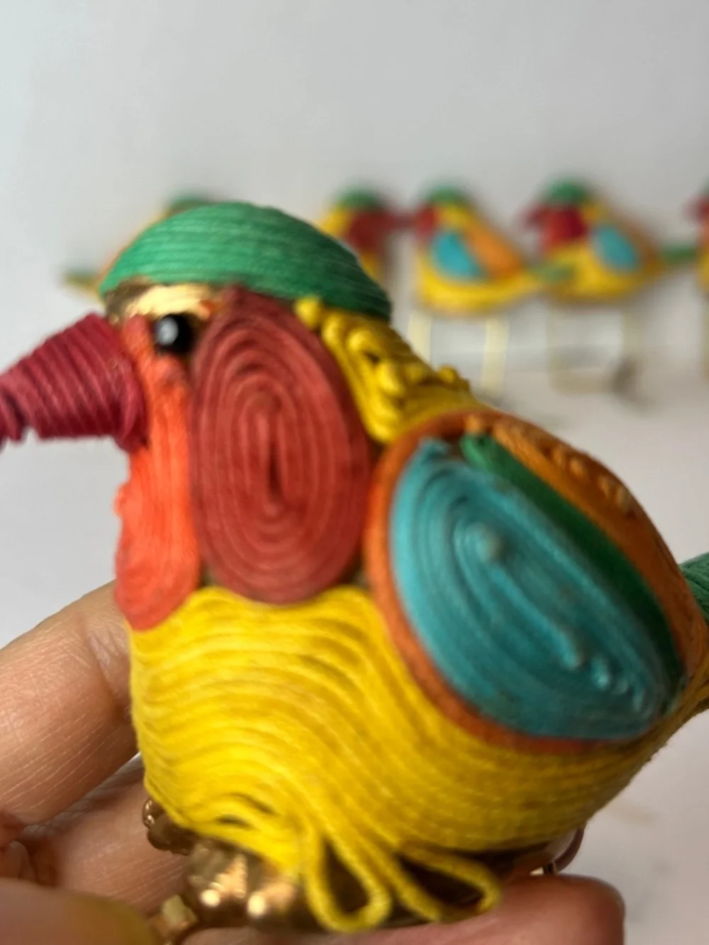 7 Pc Pier 1 Quilled Paper Sparrow Bird Napkin Holders Handmade colorful Kitschy
